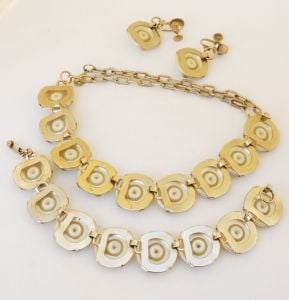 1950s Faux Baroque Pearl 3 Piece Demi Parure Swirled Gold Set Earrings Necklace Bracelet - Fashionconstellate.com