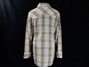 Men's Large Levi's Western Shirt - Long Sleeve Cowboy Shirt - 1970s 80s Tan Orange Rust Green Plaid  - Fashionconstellate.com