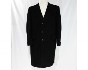 Men's Large Cashmere Coat - Handsome 1950s Black Mens Overcoat - 50s Classic Tailored Winter
