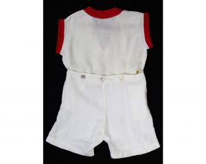 Girls 1930s Romper - Size 5 Authentic 30s Linen Play Outfit - Red & White Girl's Short Sleeve Summer - Fashionconstellate.com