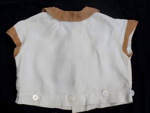Girls 1930s Romper Top - Size 3T Authentic 30s Child's Linen Shirt - Cocoa Brown & White  - Fashionconstellate.com