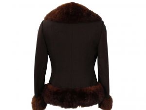 Size 2 Posh 1960s Jacket with Fur Collar & Cuffs - Chocolate Brown Tailored Blazer - Gorgeous Auburn - Fashionconstellate.com