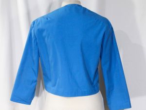 Size 12 Blue Shirt - 1960s Cotton Blend Tailored Blouse with Brassy Buttons - 3/4 Sleeve Top  - Fashionconstellate.com