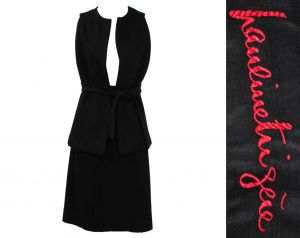 Size 10 Pauline Trigere Jacket & Black Skirt - 1960s Designer Sleeveless Minimalist Modern Design 