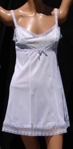 Vintage 1960s Mini Full  Slip Lavender and White Unused NOS Size 34 - Fashionconstellate.com