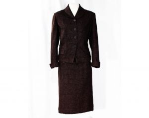 Size 2 Tweed Suit - XS Small 1950s Brown Flecked Wool Jacket & Pencil Skirt- 50s 60s Office Wear 