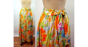 1960s 70s maxi skirt bright tropical floral Alice of California Size S/M