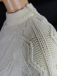 70s Sweater Chunky Knit Cream Fisherman Sweater Pullover Acrylic Preppy Minimalist Mock Turtleneck - Fashionconstellate.com