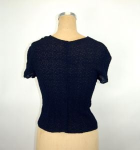 Emporio Armani top navy blue lace top stretchy nubby cap sleeve top Size S/M - Fashionconstellate.com
