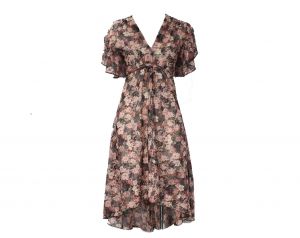 Size 0 Garden Party Dress - 1970s Sheer Mauve Pink Floral Sun Dress with High Low Hem - 30s Look XS 