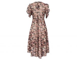 Size 0 Garden Party Dress - 1970s Sheer Mauve Pink Floral Sun Dress with High Low Hem - 30s Look XS  - Fashionconstellate.com