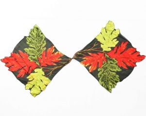 Autumn Leaves Silk Scarf - Fall Novelty Print Leaf Squares - Red Olive Spinach Chartreuse Green 