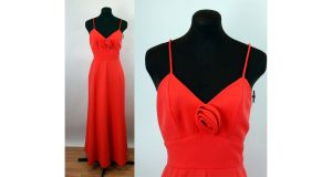 1970s gown orange long dress maxi dress fabric rose Howard Wolf Size S/M
