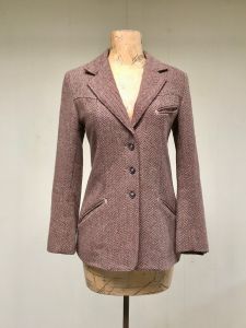 Vintage 1960s Western Jacket, 60s Brown Wool Herringbone Fitted Blazer, Princess Seaming, Small 34 - Fashionconstellate.com