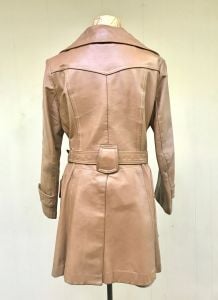 Vintage 1970s Brown Leather Trench Coat, 70s Double-Breasted Huge Collar Super Fly Disco Coat Medium - Fashionconstellate.com