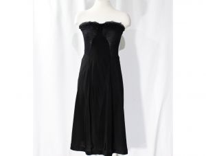 Size 4 1930s Strapless Slip - Sexy 30s 40s Black Rayon Negligee Style Full Slip with Smocked Bodice 