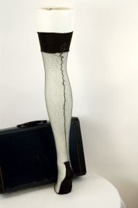 1940s fishnet stockings with seams thigh high hose gray cuban heel hosiery NOS - Fashionconstellate.com