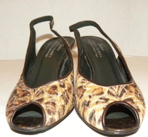 Vintage Leopard Print Rockabilly Peep Toe Silk Print & Alligator Leather Slingback Heels |Women 7.5M