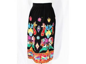 XL 1980s Bohemian Skirt - Black Boho Hippie Plus Size with Vivid Appliques Sequins & Mirrors - 80s  - Fashionconstellate.com