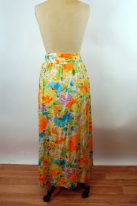1960s 70s maxi skirt bright tropical floral Alice of California Size S/M - Fashionconstellate.com