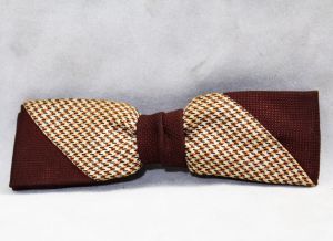 1940s 50s Men's Bow Tie - Dark Brown Deco Striped Bowtie - Mens Houndstooth Brocade Bowtie 