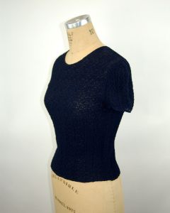 Emporio Armani top navy blue lace top stretchy nubby cap sleeve top Size S/M