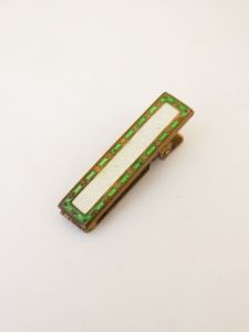 1920s Art Deco Guilloche Lingerie Clip Green Enameled Metal Lingerie Pin