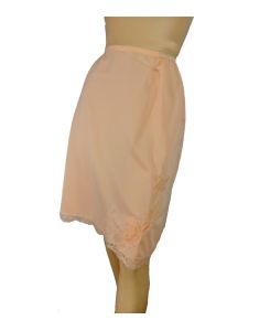 Vintage 60s Half Slip Peach Nylon Fancy Floral Lace Applique Skirt Slip | XS to M