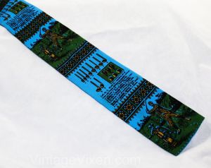 1960s Square End Tie - Antique Golf Theme Mens 60s Novelty Print Necktie by Rooster Ties  - Fashionconstellate.com
