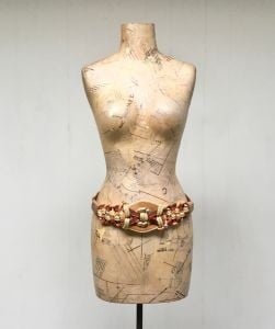 Vintage 1980s Macrame Statement Belt, Earth Tone Knotted Cord Stretch Belt with Suede/Metal Focal - Fashionconstellate.com