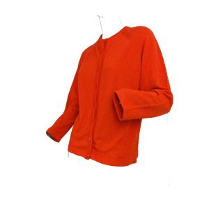 Vintage 70s Cardigan Sweater Burnt Orange Polyester Button Front Made in USA by Talbott | M/L