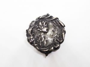Antique Unger Brothers Art Nouveau Sterling Silver Repousse Woman in Profile Brooch Watch Clip