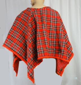 Vintage 70s Red Tartan Plaid Wool Poncho Cape One-Of-A-Kind Rectangle Unisex |OSFM - Fashionconstellate.com