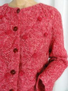 Vintage 60s Sweater Hand Knit Made in Italy Rose Pink Mohair Cardigan Chunky Knit Button Front - Fashionconstellate.com