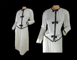 Vintage 1970s Dress Off White and Black 2 Piece Knit Sweater Dress NOS by Schrader Knit
