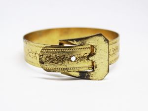 Antique Victorian Gold Plated Buckle Bangle Bracelet - Fashionconstellate.com