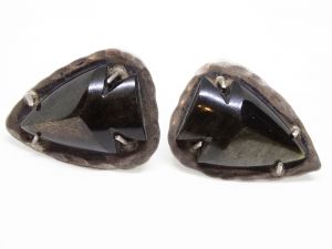 Vintage Native American Gold Sheen Sun Sheen Obsidian Arrowhead Sterling Screw Back Earrings