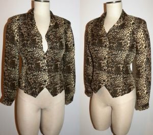 90s Leopard Print Vintage Fitted Crop Blazer Silk Jacket by Petite Sophisticate | XXS to XS