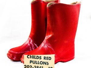 Child Size 10 Red Galoshes - 1950s 60s Child's Glossy Reflective Rain Boots - Waterproof Rubber