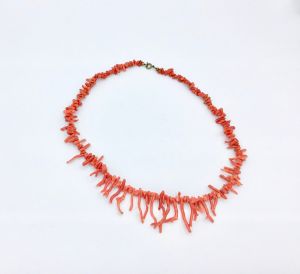 Vintage Branch Coral Necklace, Dark Salmon Graduated Length, Mid-Century Single Strand 20'' Length