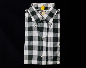 Size 18 Boy's Shirt - 1960s Green Checked Cotton Oxford Shirt - Teen's Short Sleeved Summer 50s 60s 