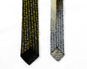 Rockabilly Men's Skinny Tie - 1950s Ultra Narrow Necktie - Black Gray Gold Yellow Feather Quill - Fashionconstellate.com