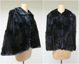 Vintage 1940s Beaver Fur Cape, 30s-40s Black Brown Fur Cape, Genuine Sheared Beaver Cape, One Size