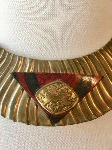 1970's Brass Egyptian Revival Collar | Leather Ties | Medieval | Game of Thrones | Warrior Queen - Fashionconstellate.com