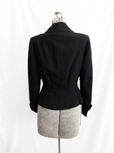 1950s Kerrybrooke Black Wool Suit Jacket Nipped Waist Rhinestone Button Jacket - Fashionconstellate.com