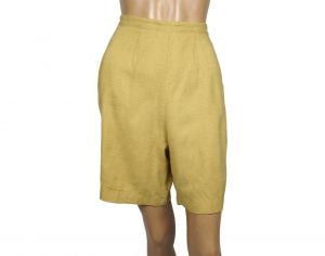Vintage 1950s Bermuda Shorts, Yellow Slubbed Raw Silk, by Royal Casuals Montreal, Size Medium