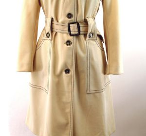 1970s trench coat ivory polyester knit MOD overcoat Size L