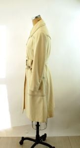 1970s trench coat ivory polyester knit MOD overcoat Size L - Fashionconstellate.com