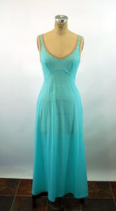 1960s nightgown Formfit Rogers Designer Collection nylon long gown blue and beige Size S/M - Fashionconstellate.com