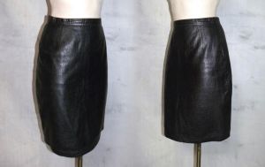 80s 90s Black Italian Leather Pencil Skirt | High Waisted | Waist 28'' - Fashionconstellate.com